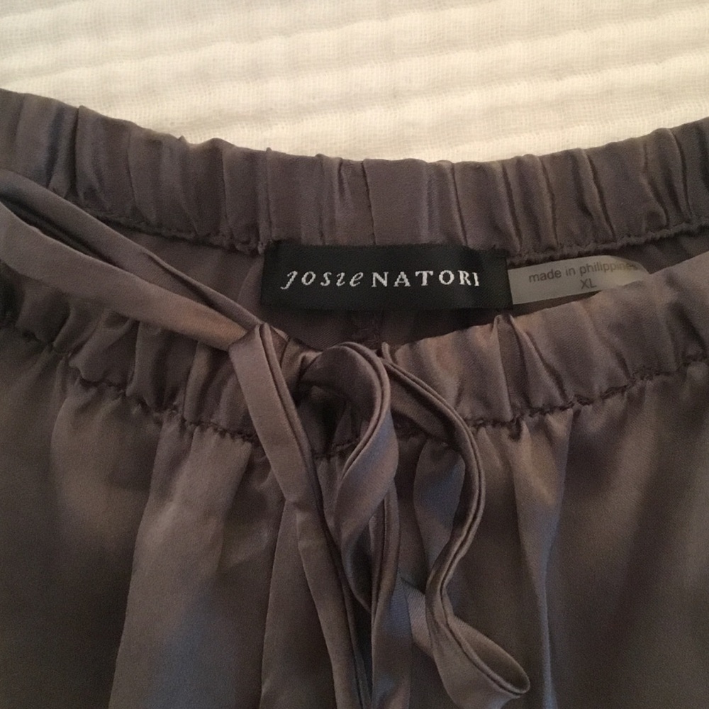 Natori Gunmetal Gray Silk Drawstring Sleep Pants NWT XL